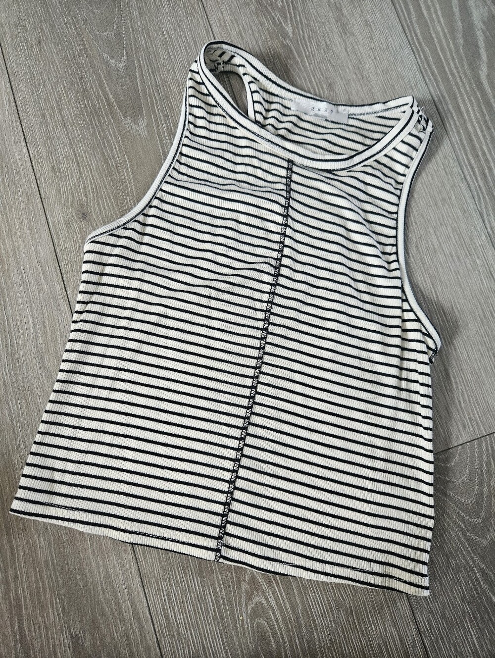 GAZE Black & White Striped Ribbed Tank